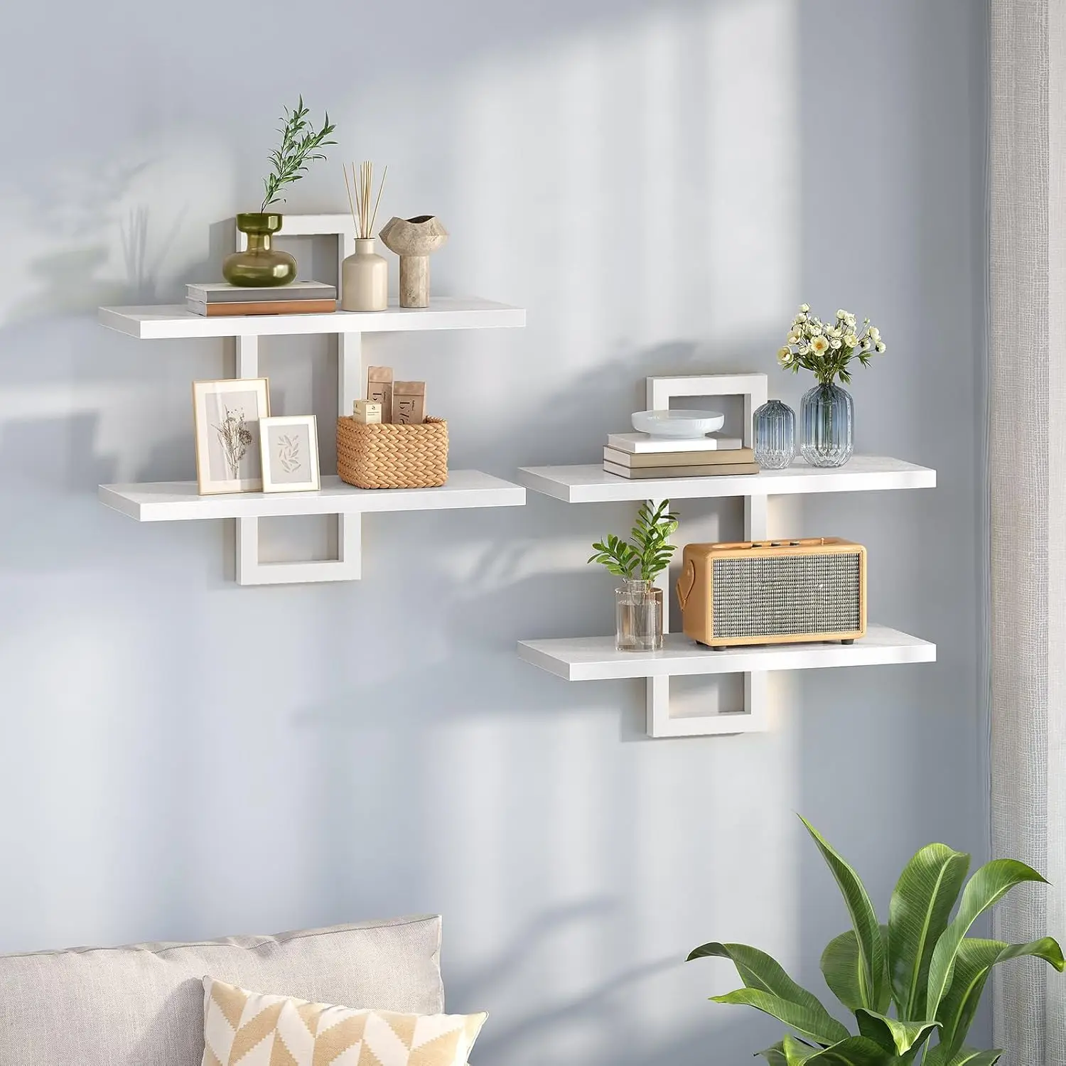 

Floating Shelves, 15 Inch Wall Shelf Set 2, Wall Mt Strg Shelves 2-Tier, Hanging Bath Shelves, for Living Rm, Bed, Bath...