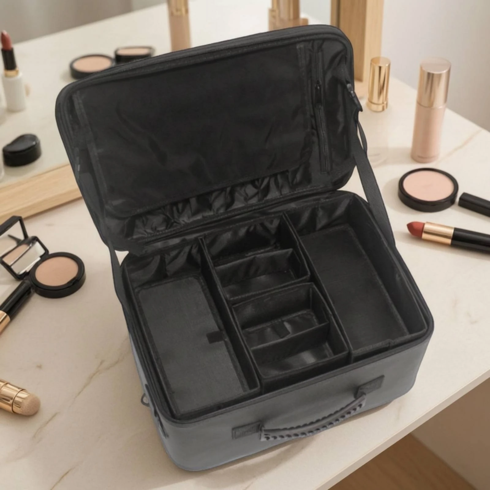 Makeup Organizer - Omuz Askılı Makyaj Çantası Fermuarlı Seyahat