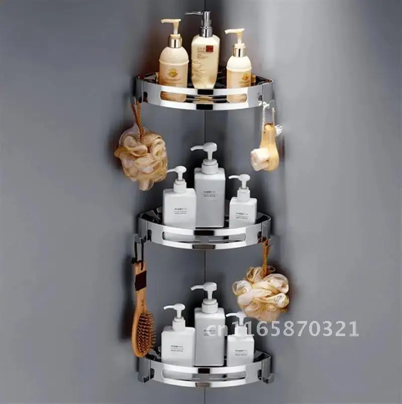 

Bathroom Shelves 304 Stainless Steel Kitchen Organizer Rack Corner Shelf Wall Mounted Storage Holder Bathroom Accessories