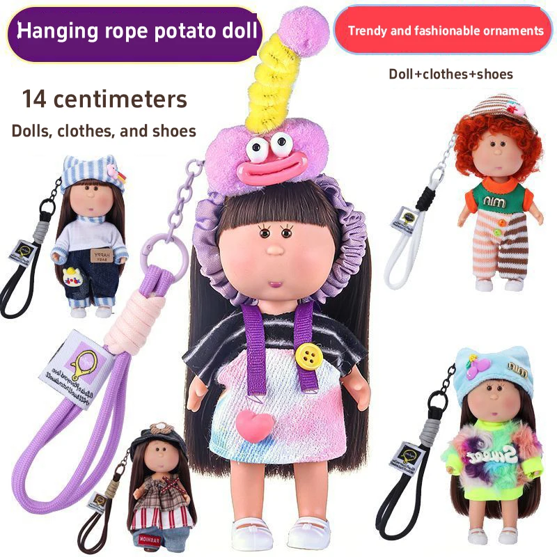 14cm Vinyl Potato Doll With Lanyard Keychain With Colth Cute Bag Pendant Daily Decor Collectible Small Perfect Gift Keychain