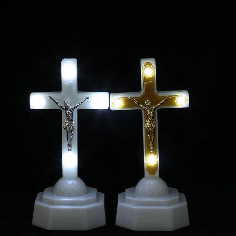 LED Electronic Night Light Christ Jesus Cross Home Church Pray Ornaments Church Souvenirs Crucifix Decoration