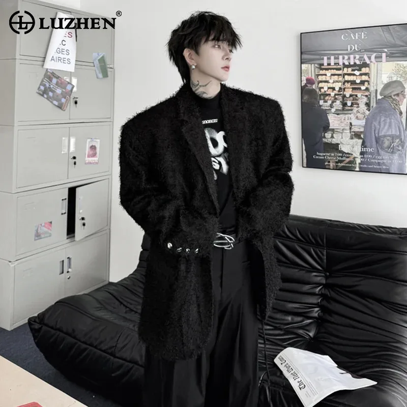 LUZHEN 2024 Autumn New Fashion Faux Fur Suit Jackets Original Stylish Streetwear Korean High Quality Clothing Men Blazers LZ4714