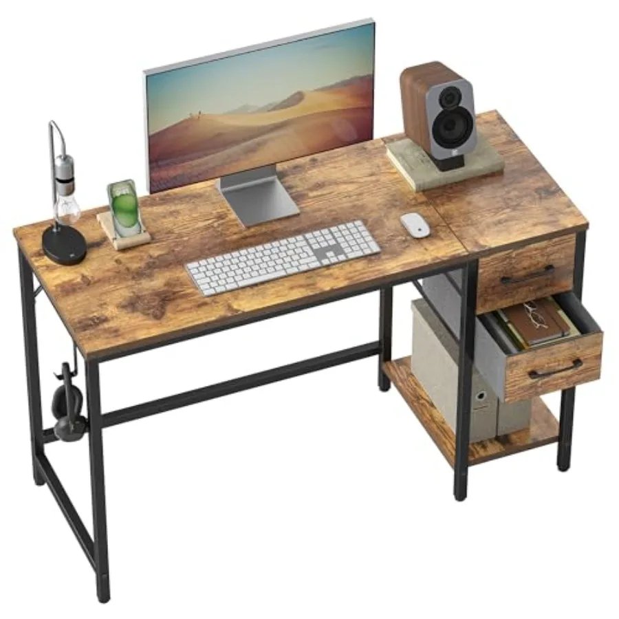 

47 Inch Small Home Office Desk with 2 Drawers and Storage for Study Writing Light Brown Computer Desk Ideal for Compact Spaces