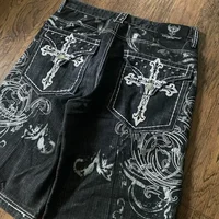 Y2K moda nuevo bordado de gran tamaño pantalones cortos de mezclilla sueltos hombres gótico Punk Hip Hop moda Casual Joker pareja pantalones de baloncesto