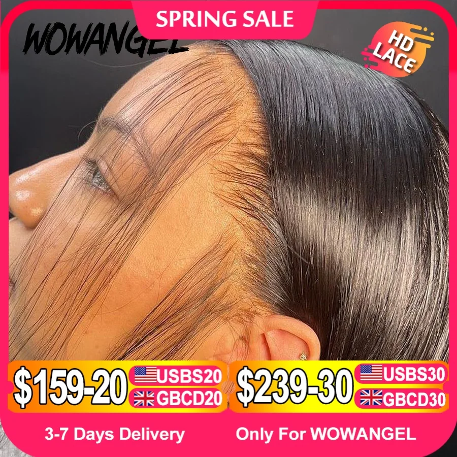 WOW ANGEL HD peluca Frontal de encaje 250% 13x6 HD peluca con malla Frontal pelo liso Invisible HD encaje derretido piel HD peluca de cabello humano Frontal de encaje