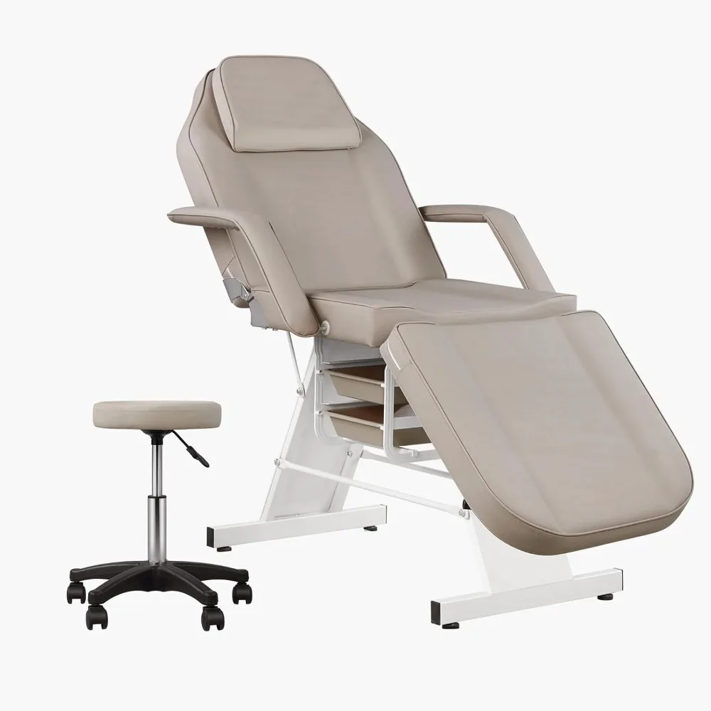 73" Adjustable Facial Massage & Tattoo Chair with Stool – for Artists, Estheticians Salon Spa Use