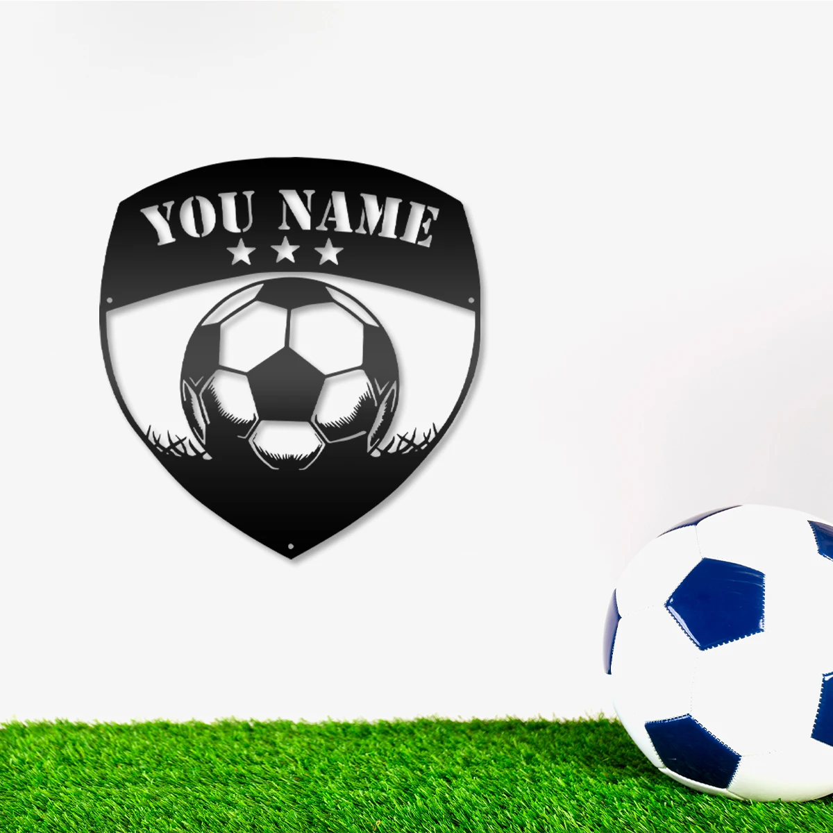 

1pc cute soccer with star Custom Name Metal Wall Signs Iron Wall Plaque Decor Living Room Bedroom Removable