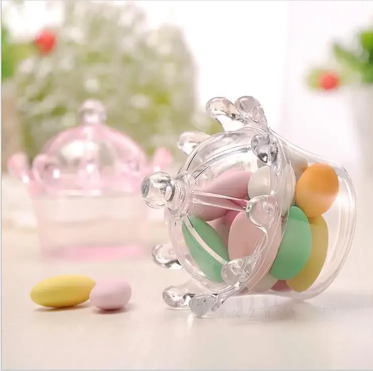 

12pcs Transparent can open Candy Box, Plastic clear Candy Boxes, crown design candy packing for wedding baby shower supplies