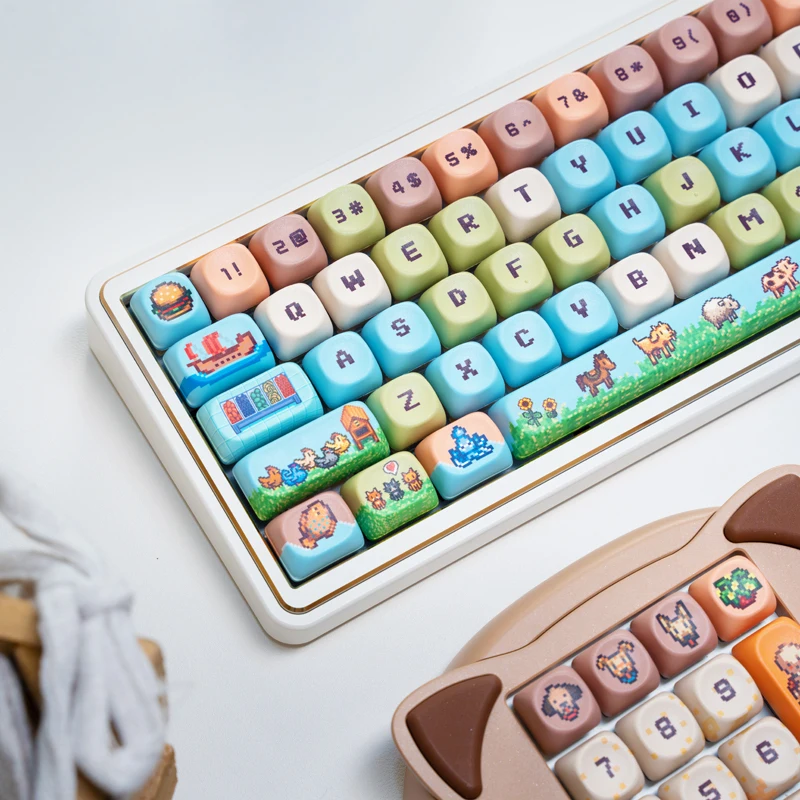 Cartoon Pixel Game PBT Keyboard Keycaps,137 Keys MOA Profile Cute Custom Dye-Sublimation Key Cap For Mechanical Keyboard