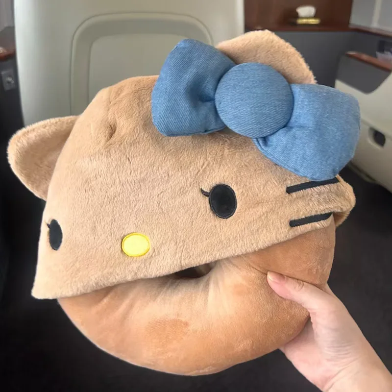 Hello Kitty Hooded Neck Pillow Cartoon U-Shaped Pillow Portable Plush Support Winter Travel  Cute Comfort Girl Gift