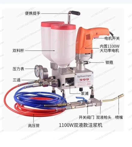 Two-Component Waterproof Wall Repair Polyurethane Grouting Machine 220V/1100W Electric Intelligent Remote Control  Pump