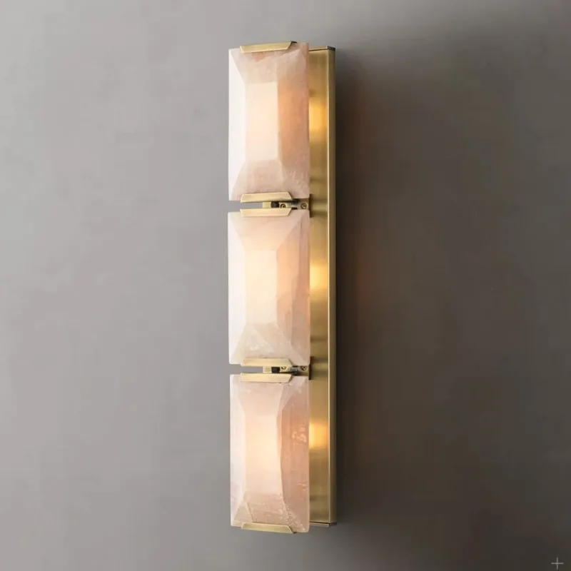 Square solution atmosphere stone wall lamp, design living room simple light luxury bedroom study decoration natural wall lamp