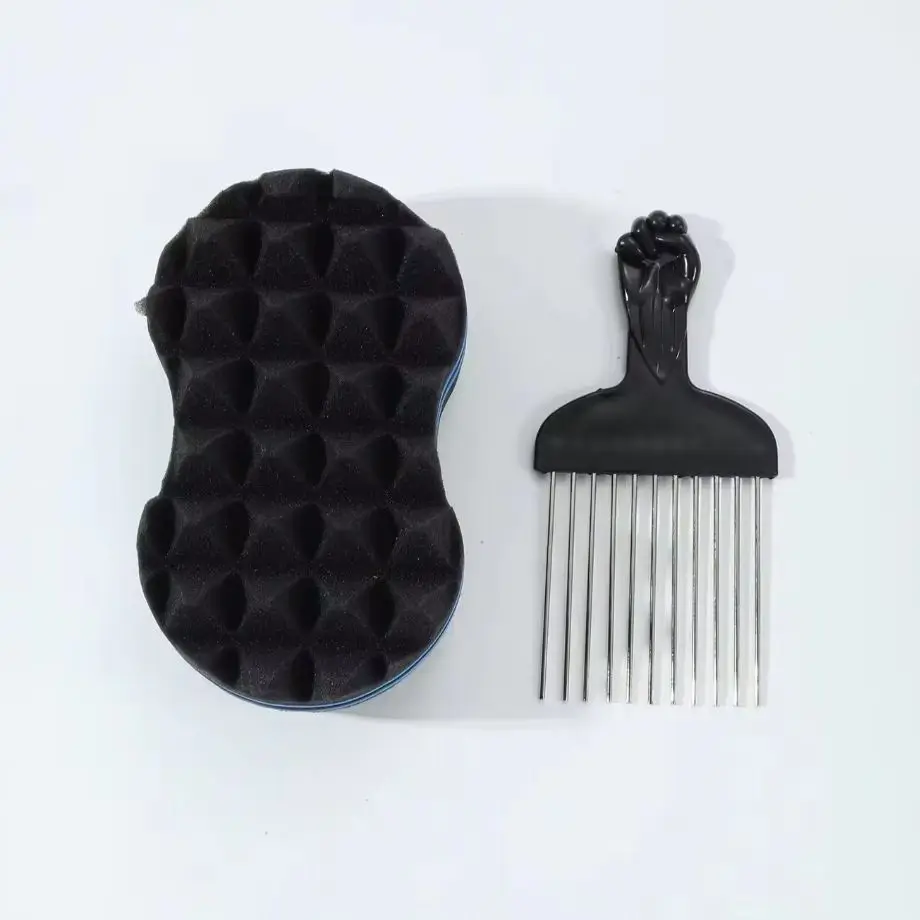 2pcs Afro Hair Styling Set, Curl Sponge & Pick Comb Tool