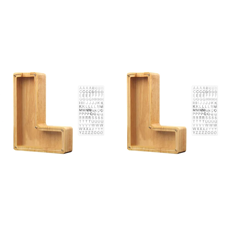 A72Z 2X tirelire personnalisée en bois Alphabet pour enfants pot d'argent pièce de monnaie adultes boîte d'épargne lettre décor (Alphabet-L)