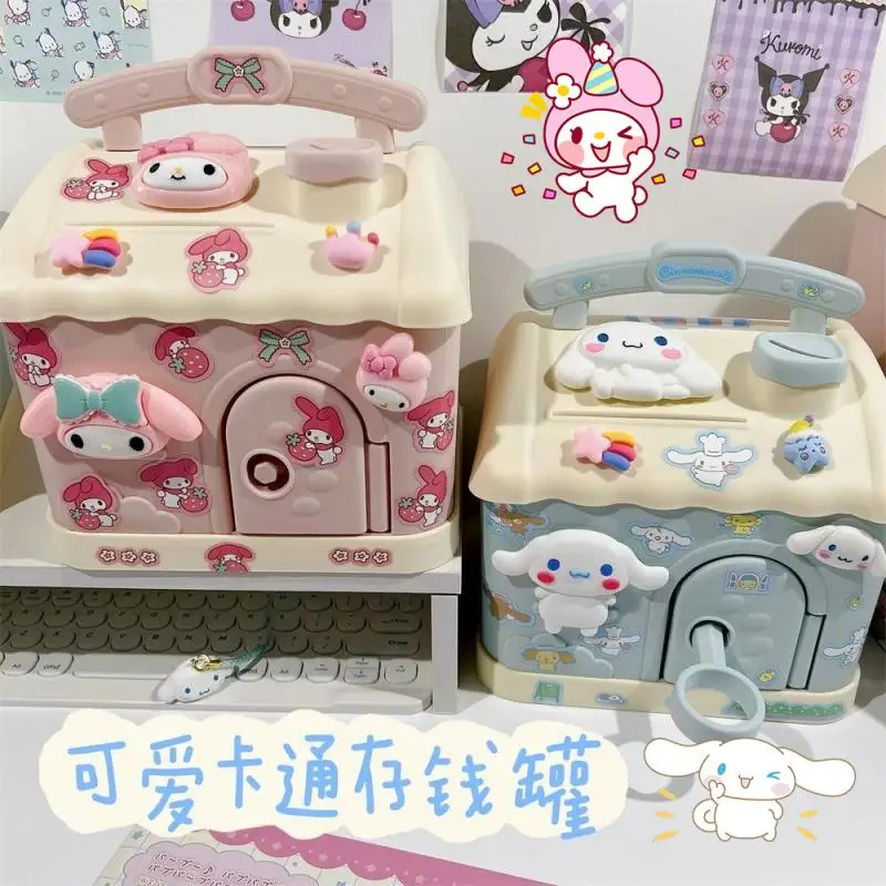 

Sanrios Cinnamoroll Piggy Bank Kawaii My Melody Kuromi Kids Diy Money Banking Cute Desktop Storage Box Coin Saving Pot with Lock