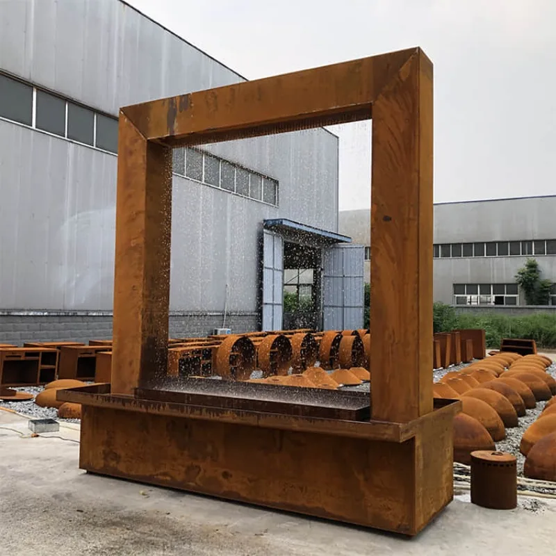 EXW Corten Steel Rain Curtain Water Feature Gate Design With Recirculating Pump For Outdoor Garden Landscape Decoration