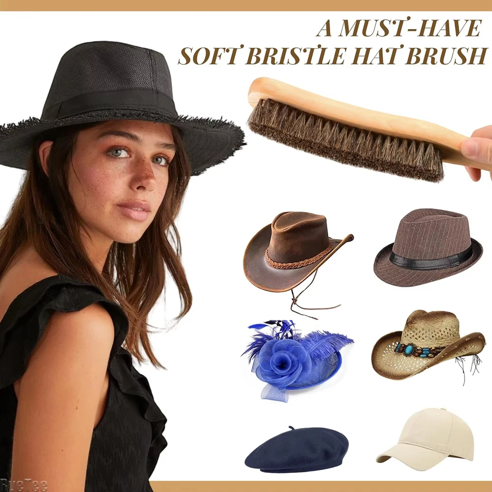 Brush Compact Portable Clothes Brush for Felt Cowboy Hats Velvet Furniture with Wooden Handle Pet Hair Home Tool Scrubbing Brush