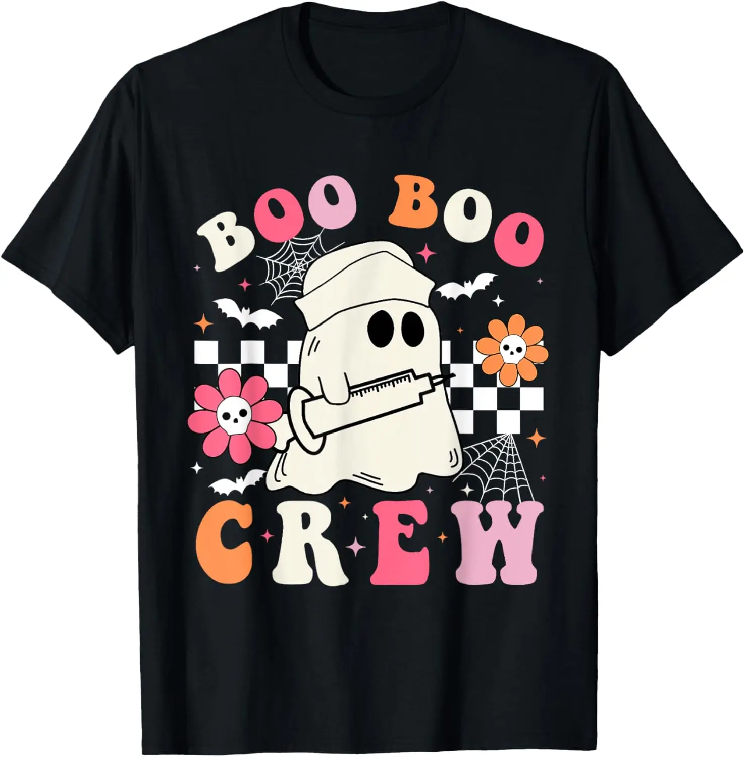 Boo Crew Nurse Halloween Outfits For Women Men Kids Groovy T-Shirt