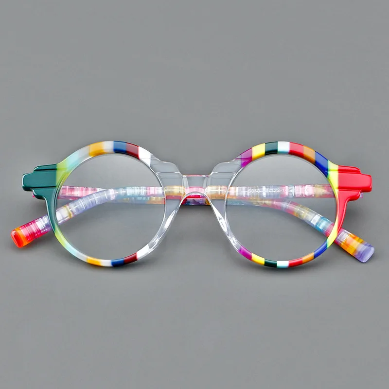 Glasses Frame Round Acetate Unique Colorful Reading Prescription Eyeglass Frames For Men Women Retro Optical Eyewear