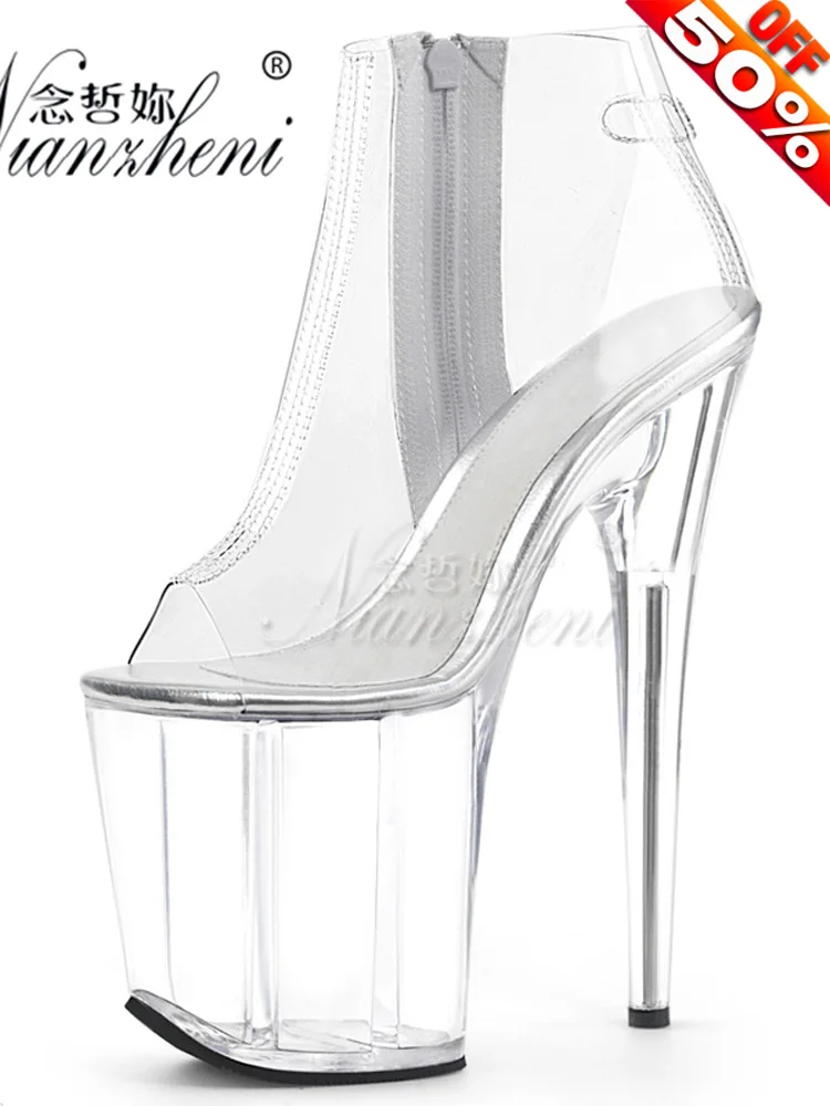 Gothic Strip Ankle Boots For Women Heels Catwalk Clear Crystal 15cm Stiletto Heels 8 Inches Nightclub Pole Dancing Sexy Fetish