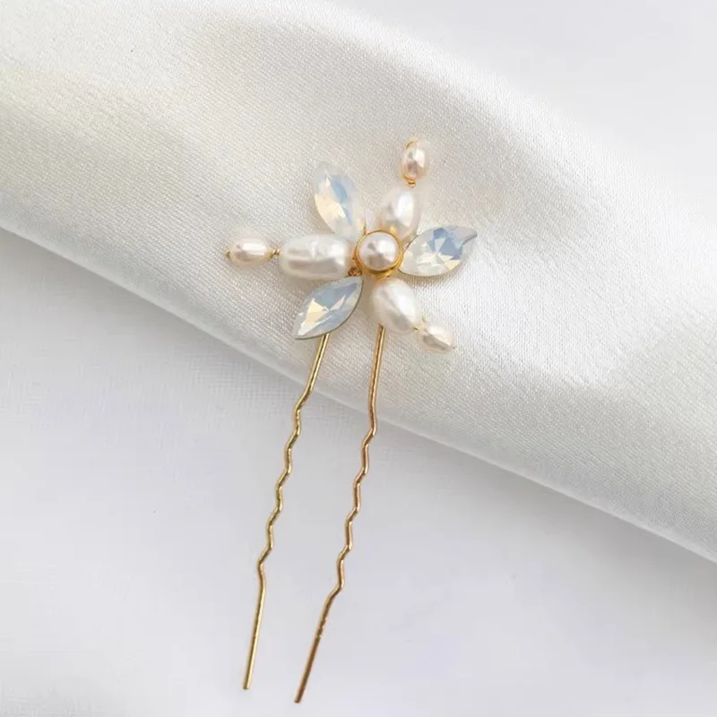 Handmade Bridal Hair Pins para mulheres, clipes, pérolas de água doce, peças de jóias, cor dourada, acessórios para casamento