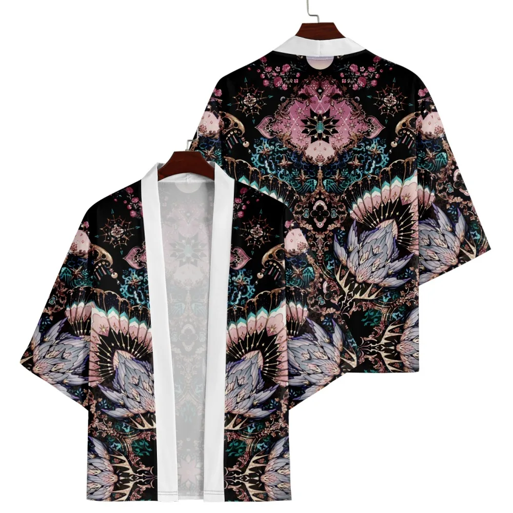 Kimono da spiaggia con stampa floreale cinese Streetwear Uomo Donna Cardigan Haori Yukata Harajuku Top Robe