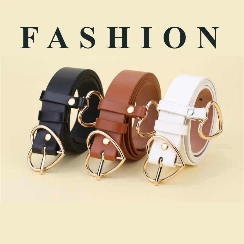 Fashionable and Creative Heart-Shaped Buckle Women's Belt: Korean-Style Casual and Versatile Pin-Buckle Leather Belt