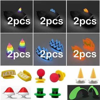 2pc Leuke Schoen Charmes Decoratie Voor Zomer Haai Slippers Vrouwen Mannen Haai Sandalen Vinnen Gesp Schoenen Accessoires Glow In The Dark