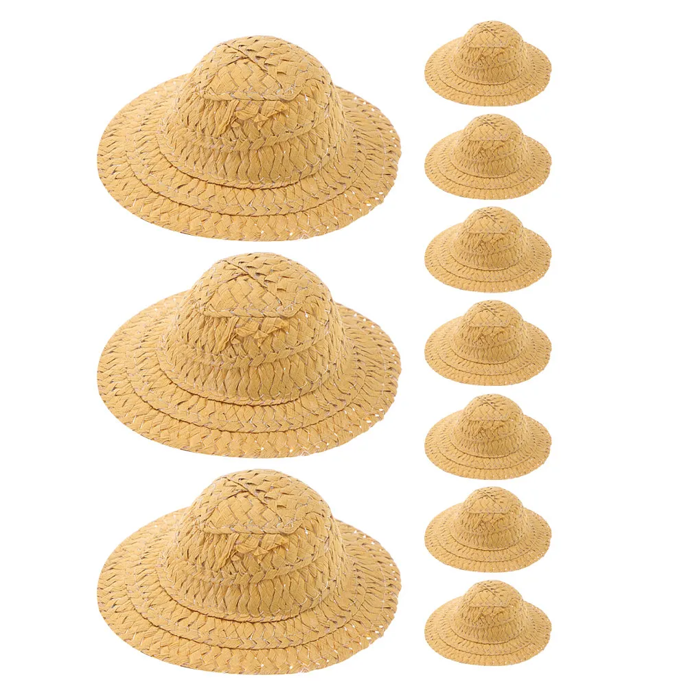 

10 шт. миниатюрных соломенных шляпок ручной работы, 7 см, для кукольных домиков, поделок, реквизита для фотосъемки, аксессуаров для костюмов