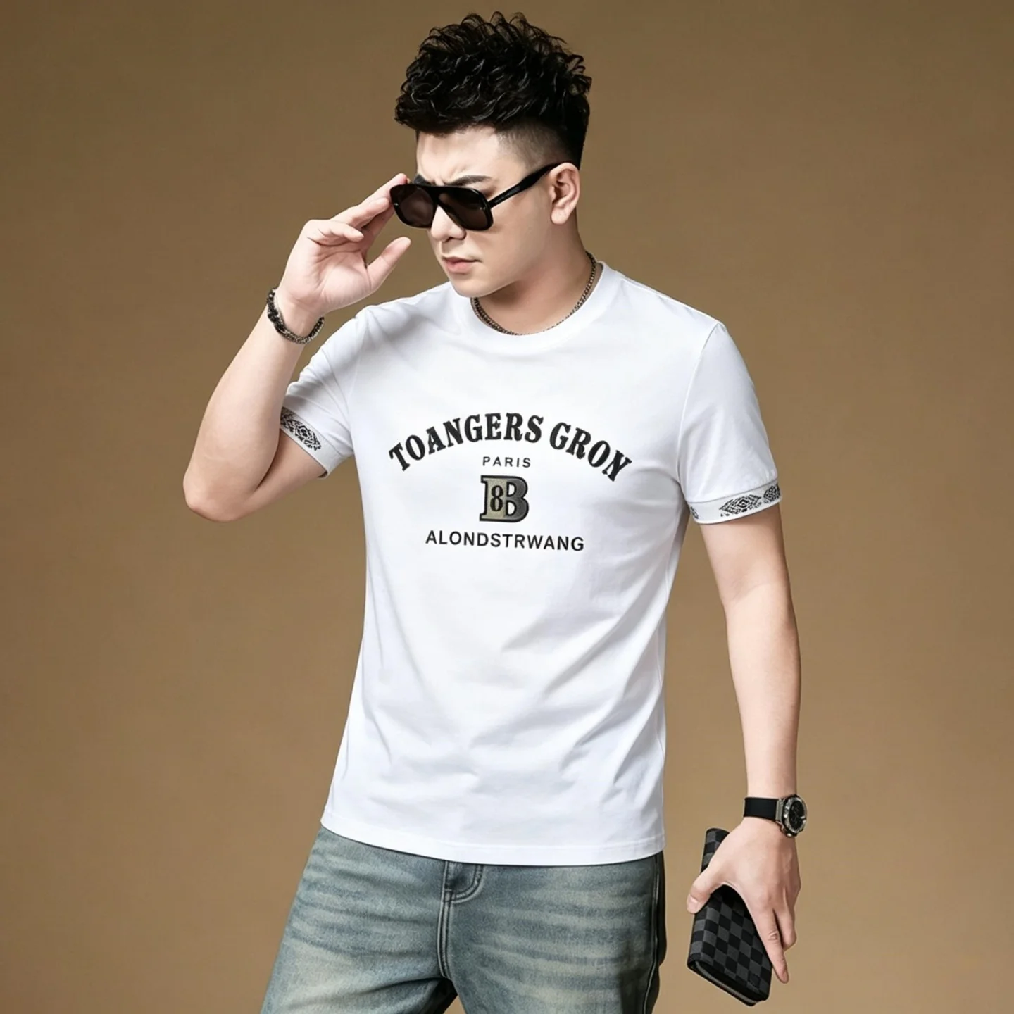 

Summer Men's ort Sve T-irt Silk Cotton Printed Breathable Slim Fit Faionable Casual round Ne f Sve Body Tee