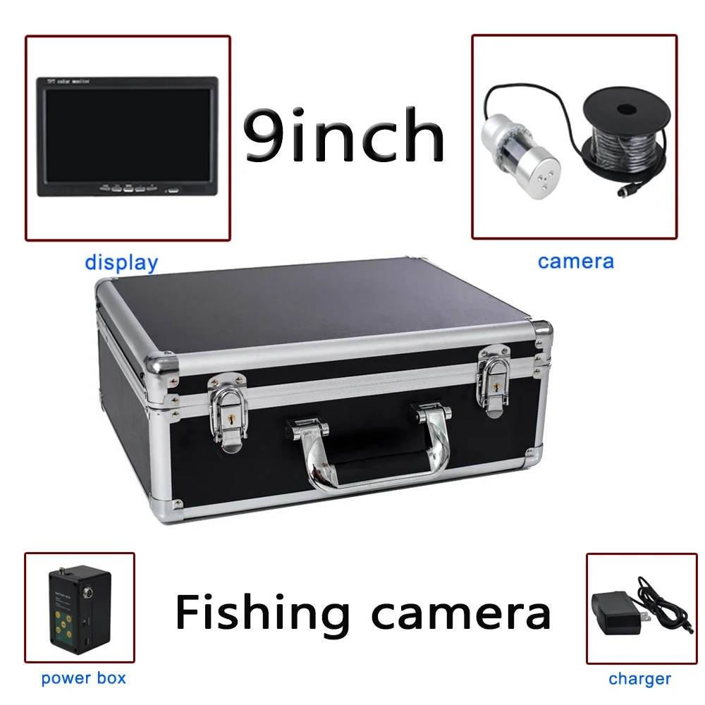 F08A Fish Finder Black 360 Degree Rotation 36 LEDS 9inch TFT Color Monitor Ice Fishing Camera with Deeply Waterproof Function