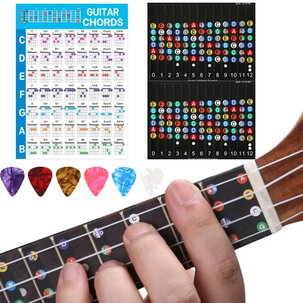 Color Coded Guitar Chord Poster Printed Vinyl Paper Non-Tearing Chord Fingering Diagram 56 Colour Detachable