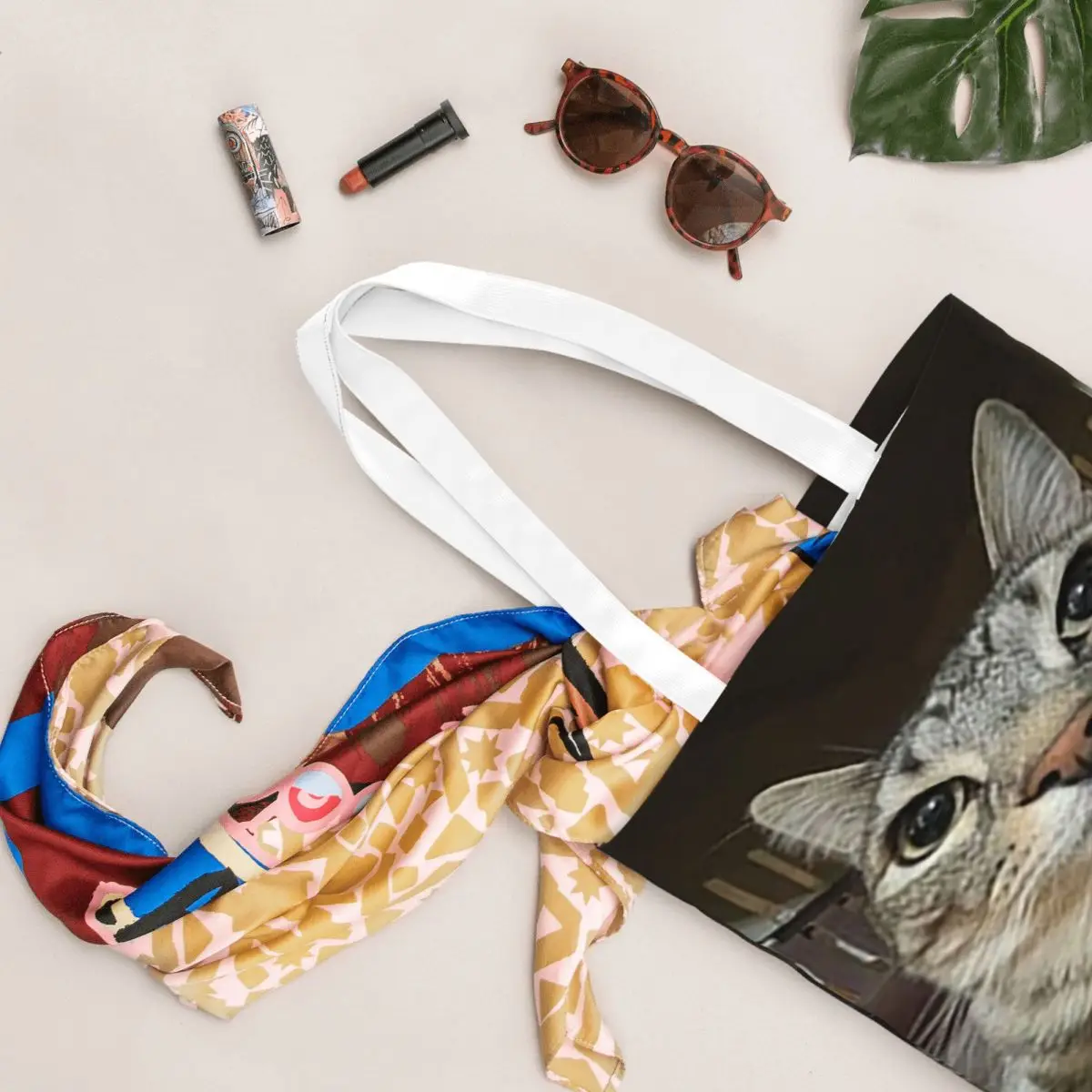 Cat Looking Directly At You Shopping Bags Folding Canvas The Tote Bag Ladies Shoulder Tote Travel Handbag