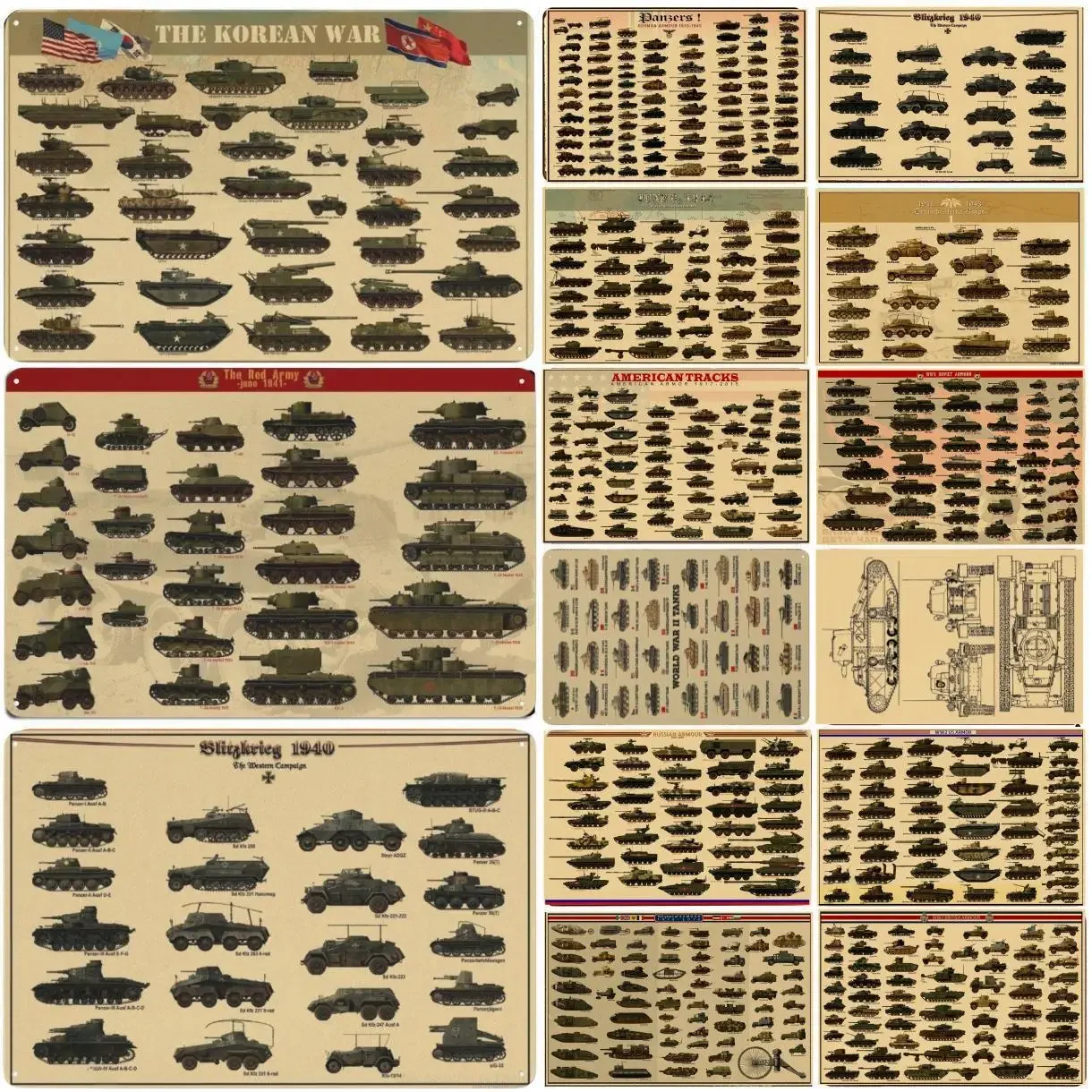 خمر WW2 دبابة المشارك الحرب العالمية الثانية دبابة موسوعة كرافت معدن القصدير تسجيل اللوحة لنادي رجل كهف غرفة المنزل الفن جدار ديكور #1