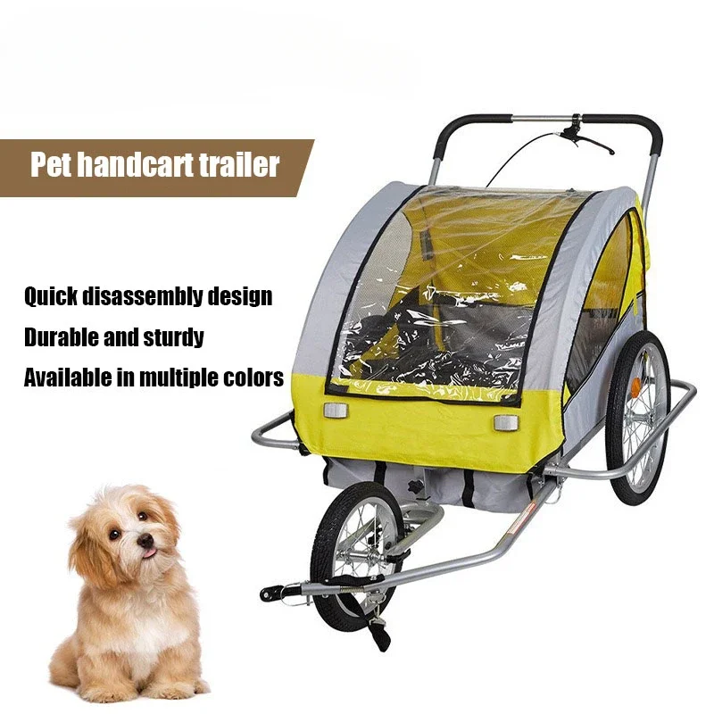 Pet Bike Trailer with Wheels, Outdoor Camping Dog Cart for Bicycle, Folding Companion Animal Stroller, Travel Carrier