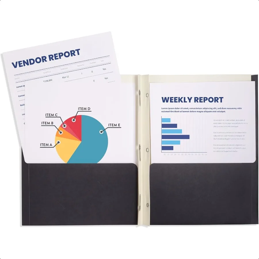 

Blue Summit Black Pocket Folders with Prongs Black Folders with Prongs 2 Pocket Folder with 3 Brads Paper 50 Pack