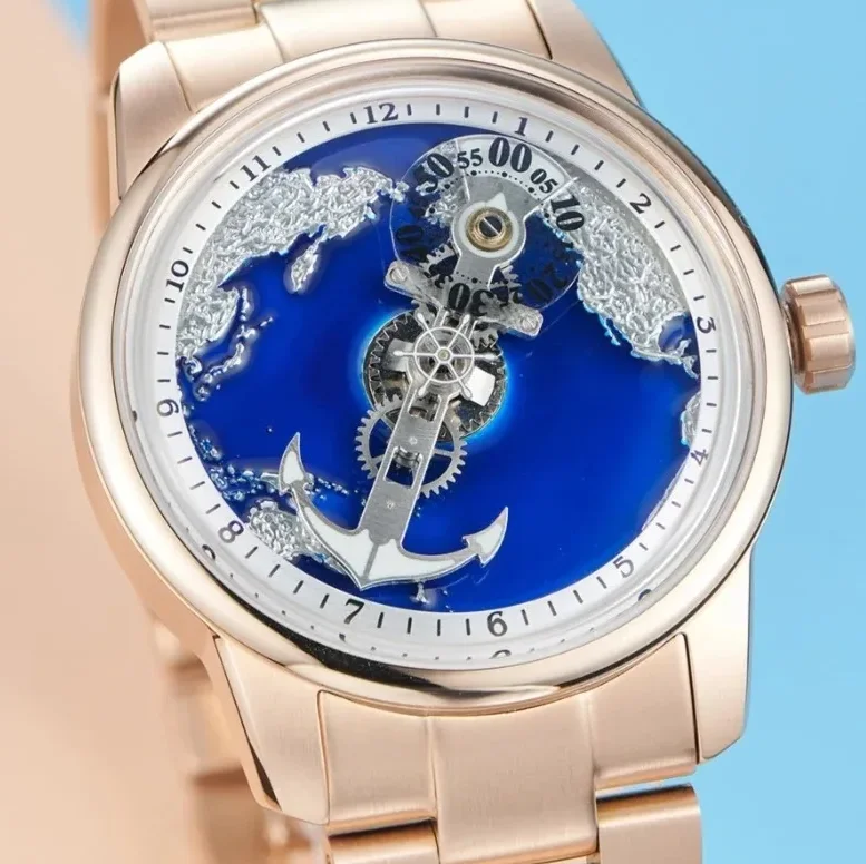 

OBLVLO Men Automatic Watch Fashion 42MM Mechanical Wristwatch 5ATM Waterproof Sapphire Navigation Map Dial Rotatable Hand