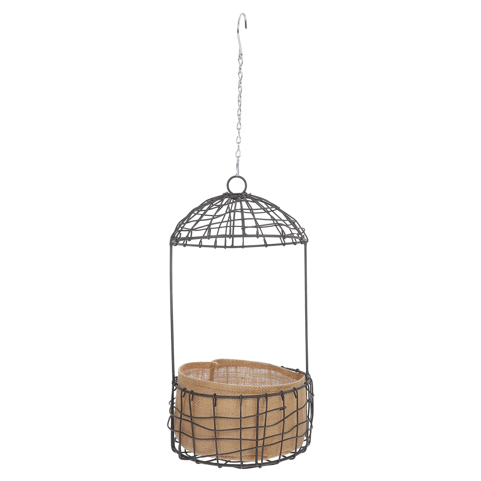 Metal Hanging Basket Planter with Chains Linen Liner Rustic Wire Hanging Pots for Outdoor Garden Balcony Flower Holder Decor