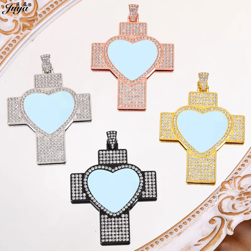 

2sets Blank Cross Sublimation Pendant Bezels 30mm Heart Cabochon Base For DIY Thermal Transfer Picture Jewelry Making Accessory