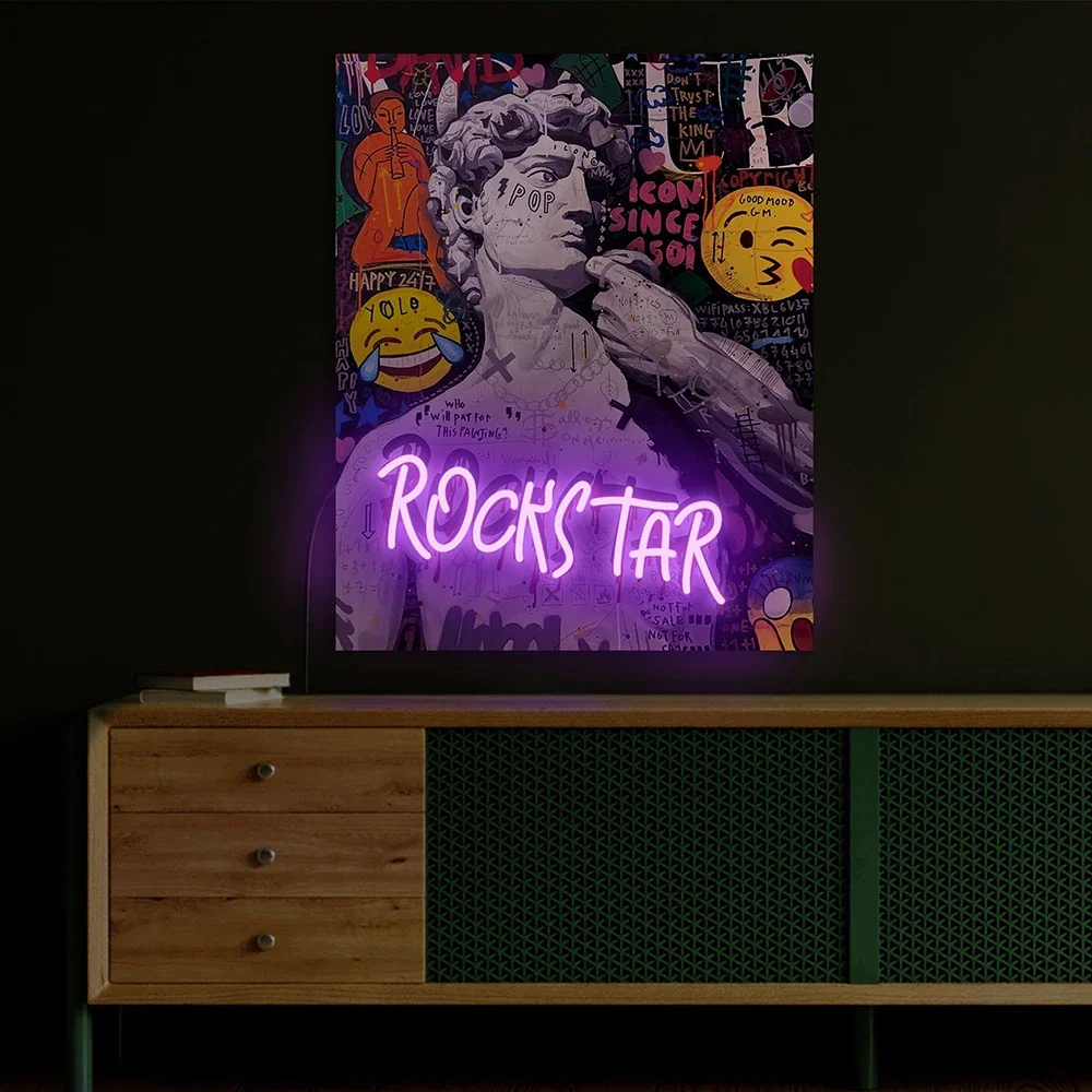 Rockstar Neon Sign Statue of David Art Neon Sign Illuminate Your Space Custom Room Neon Light Led Sign Room Aesthetic Wall Decor