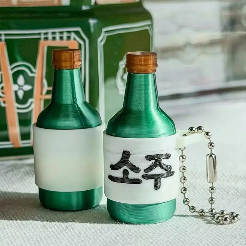 Mini Korean Soju Bottle Clicker Keychain Cute Alcohol Bottle Fidget Toy Portable Stress Anxiety Relief Funny Sensory Item