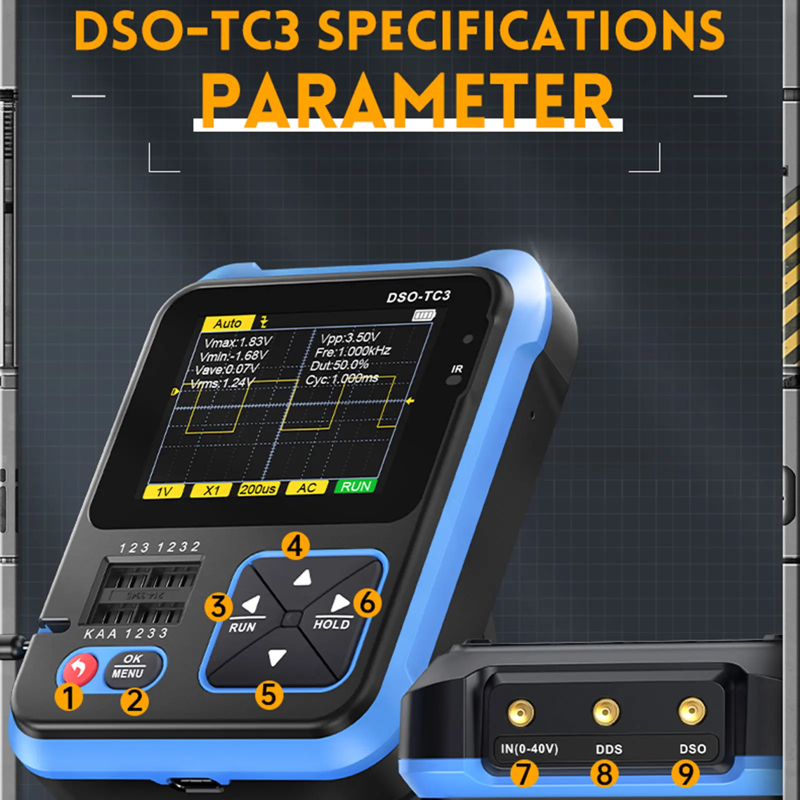 FNIRSI DSO-TC3 3 in 1 Tester di componenti elettronici multifunzione oscilloscopio digitale Tester a Transistor funzione generatore di segnale