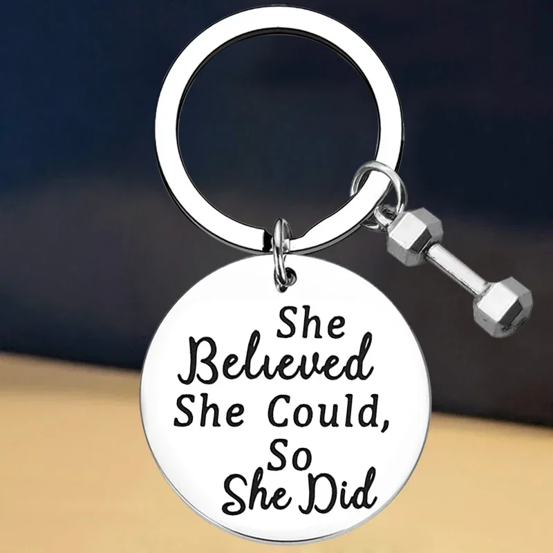 New Bodybuilding Inspirational Gift Fitness Keychain She Believed She Could So She Did Key Rings Gym Jewelry Gift