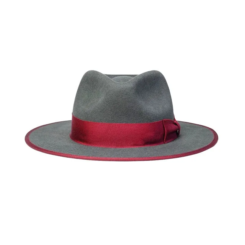 Fashionable woven ribbon decorated top hat edging pure felt