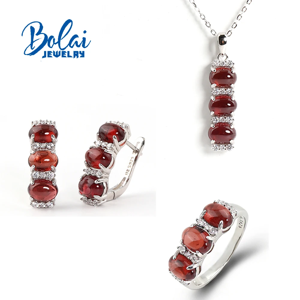 

Простой дизайн, комплект ювелирных изделий из натурального граната, кольцо из стерлингового серебра 925 пробы, серьги, ожерелье с подвеской для женщин, одежда для помолвки и вечеринки