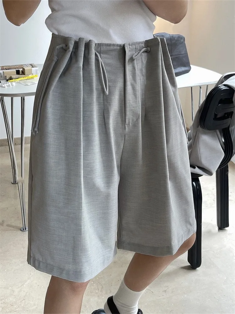 HanOrange 2024 Early Spring Autumn Wool Lace Up Half Pants Women Loose Silhouette Half Pants Gray/Black