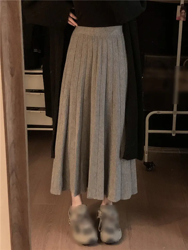 

2024 High Waist Wool Skirt Female Autumn Winter New Pleated Skirt High-Waisted Medium Length A-line Umbrella Skirt L129