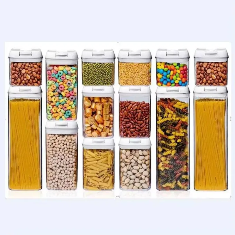 

14 Piece Set PS Plastic Cereal Containers With Easy-Lock Lids for Kitchen Pantry Organization Grains Dry Food Fruit Cookies