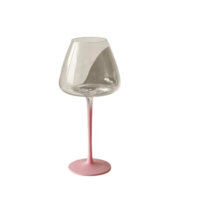French Style Glass Goblet Pink Stem Concave Bottom Red Wine Glasses Cup Light Luxury Glass Cup Champagne Glasses Cups Home Tools