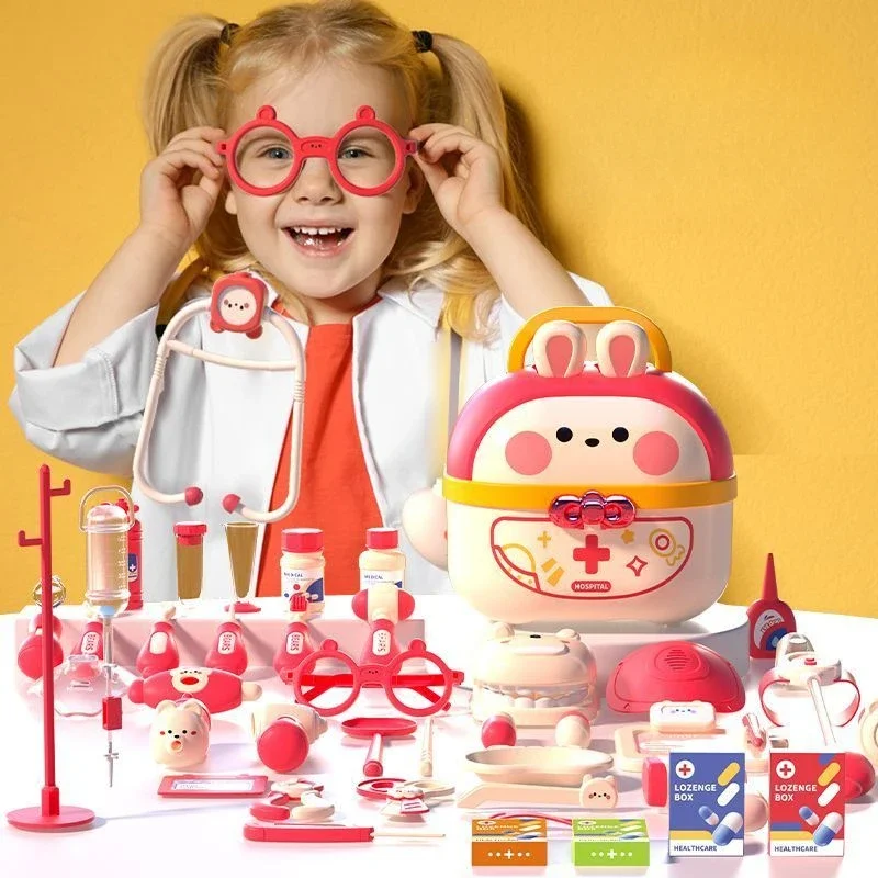 Médico e Enfermeira Role Play Kit para Crianças, Médico Brinquedos, Conjunto Dentista Médico, Brinquedo Educativo, Presente para Menino e Menina, Coelhos